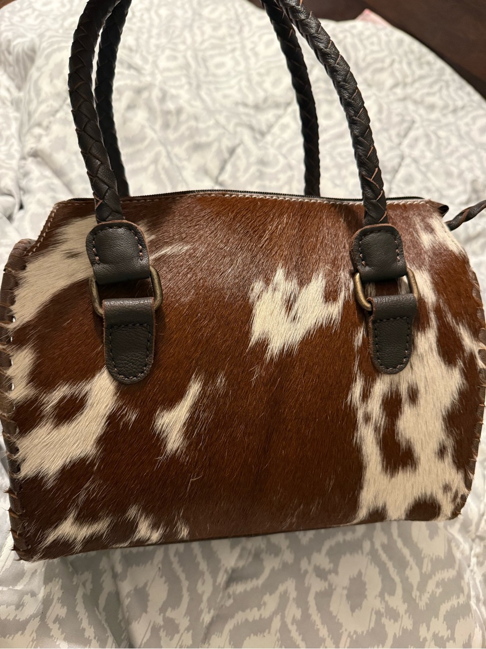 Brown and White Cowhide Medium Speedy Handbag